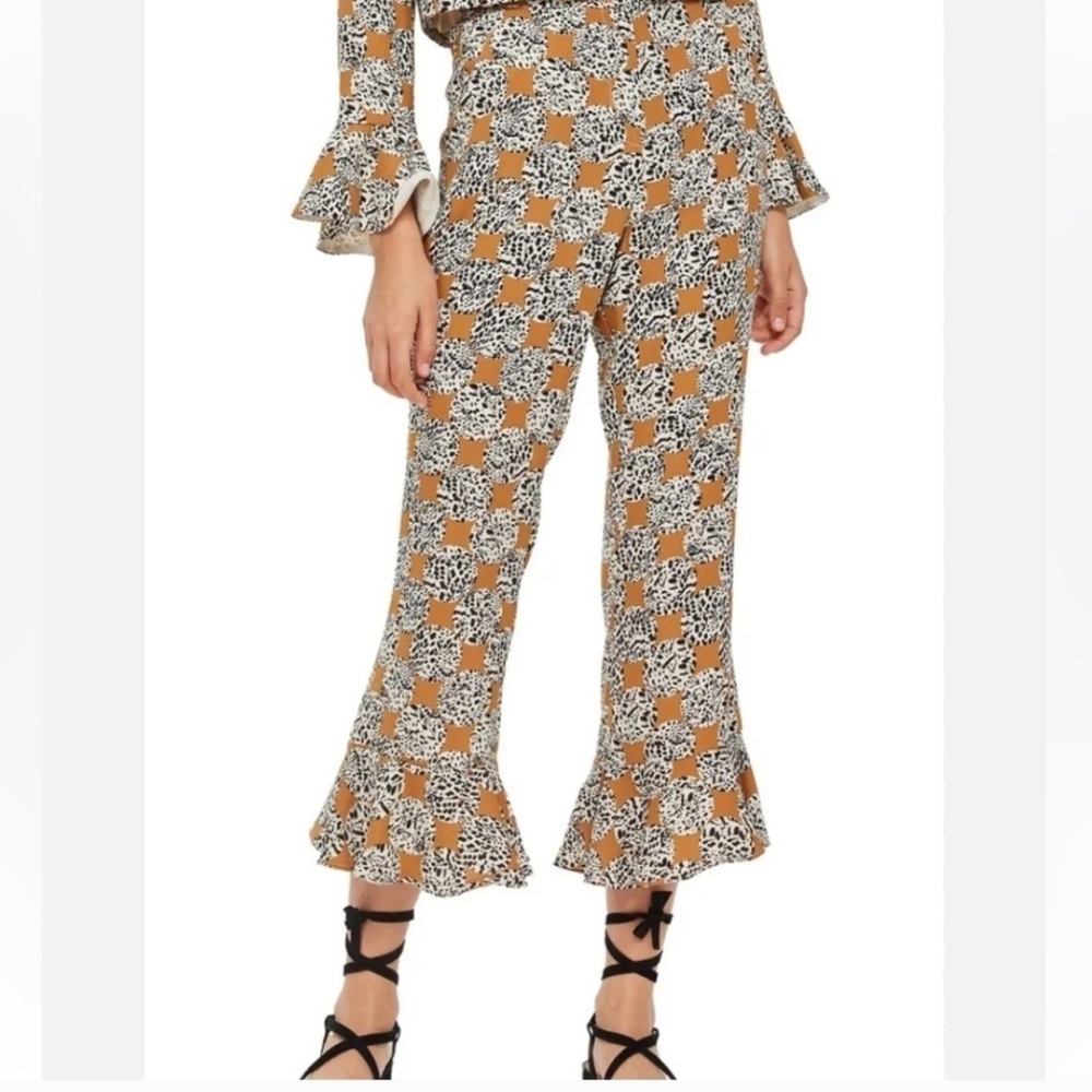 Topshop Orange and Black Patterned Flare Pants